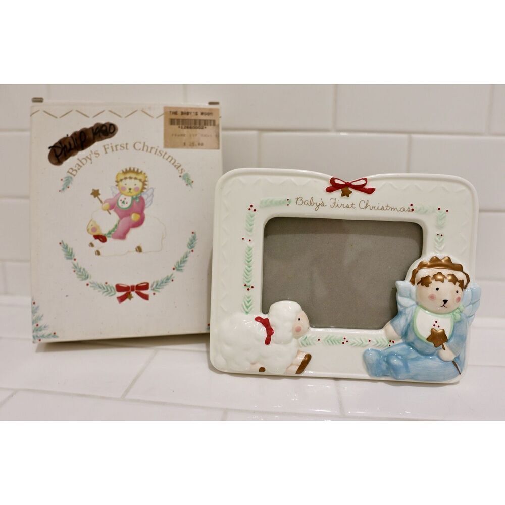 Vintage Charpénte Baby’s First Christmas Frame Blue/Boy